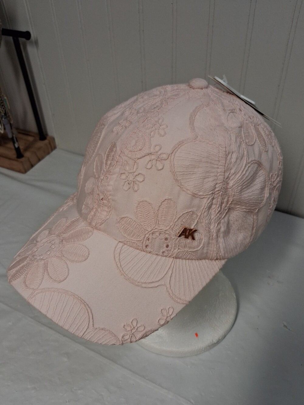 Anne Klein Pale Pink Floral Adjustable Cotton Twill Baseball Cap